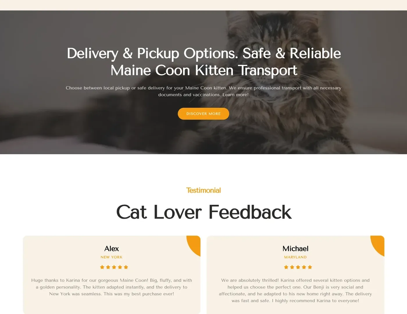 Cat Dreams US delivery and pickup options section and customer reviews