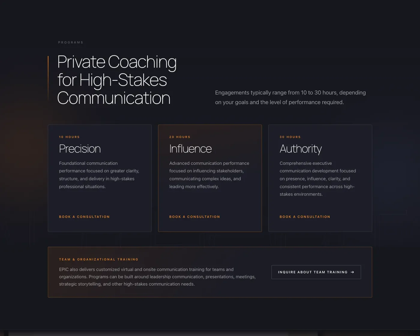 EPIC private coaching programs Precision, Influence, Authority