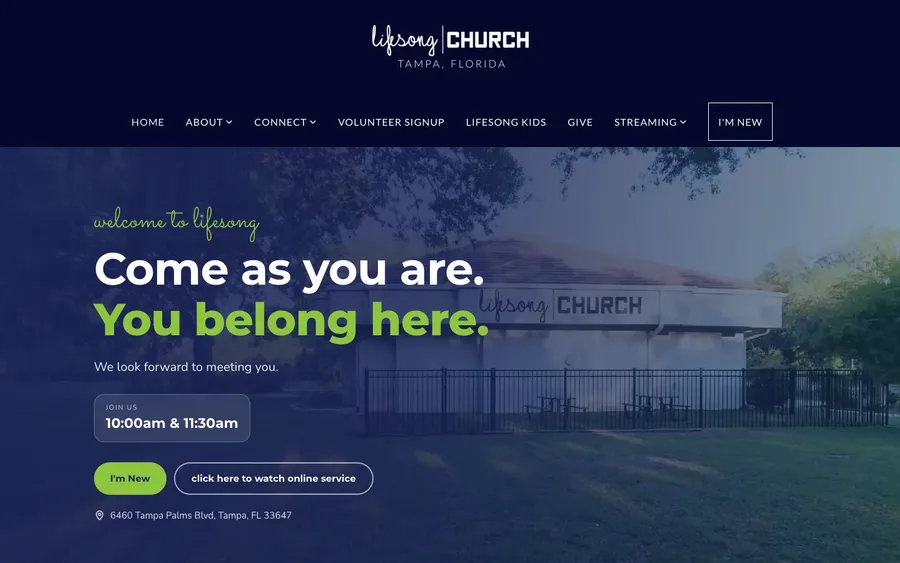 Church website redesign — Lifesong Church · Tampa, FL
