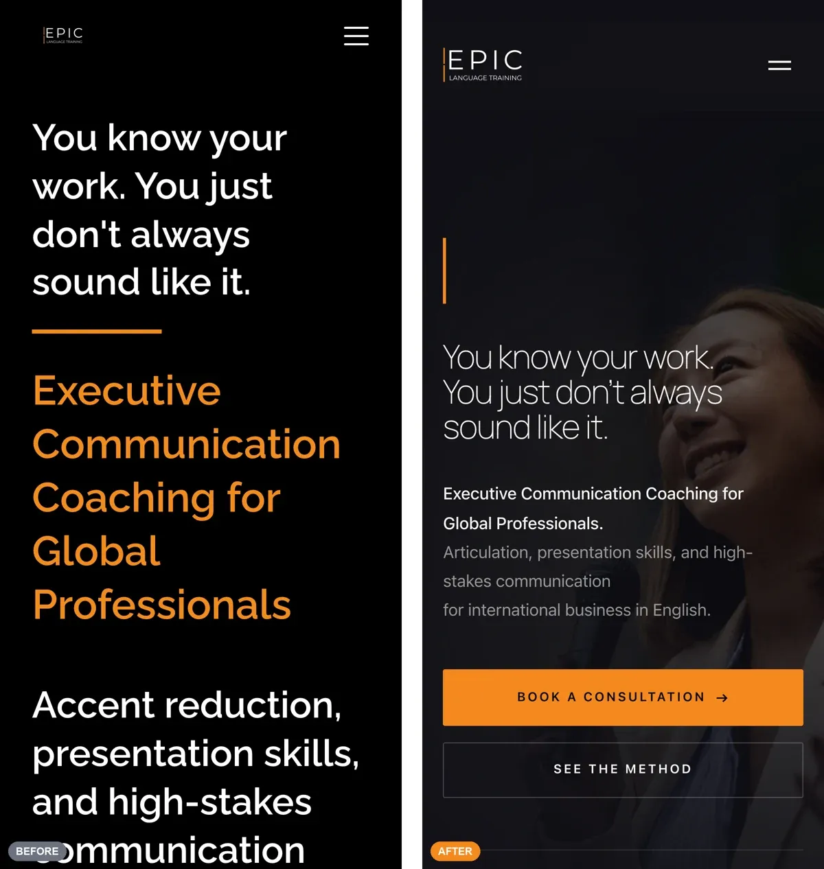 EPIC Language Training on a phone before and after