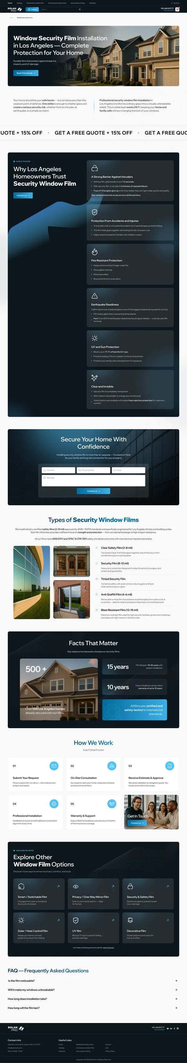 Full Rolan Pro security window film landing page